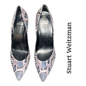 STUART WEITZMAN Grey/Purple/Blue Snake Print Stiletto Heels 5”heel Sz 8.5 GUC